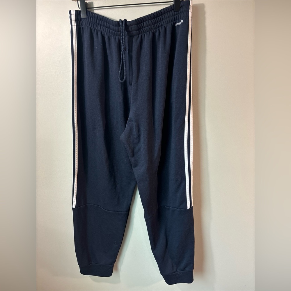 Adidas Men's Jogger Pants Black white stripe Large Drawstring Waist Blokecore